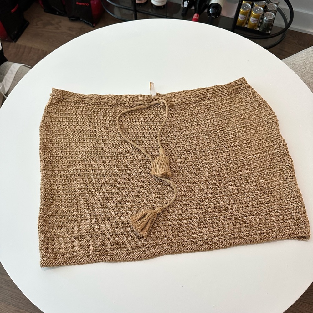 Tan Crochet Knit Mini Skirt